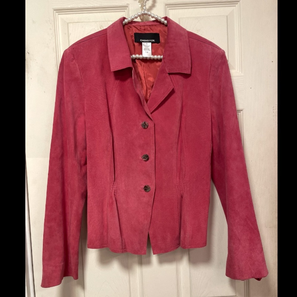 Vintage Y2K Jones New York Pink Suede Leather Blazer Jacket Women’s 12 EUC